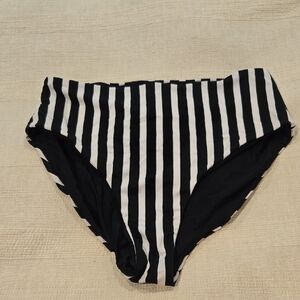 Black and White Striped Women's Swim Bottom